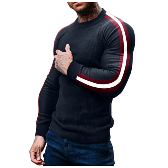 Sweater for Men Knit Tops Blouse Solid Slim Fit Long Sleeve Crew Neck Basic Thermal Knitwear Fall Winter Pullover Top