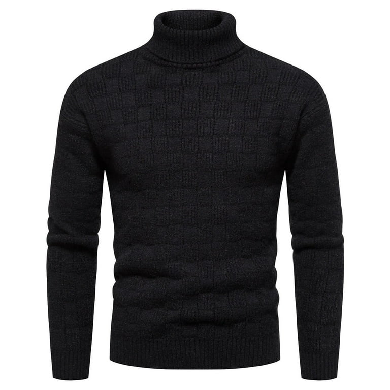 Sweater for Men Mens Winter Knitted Wool Turtleneck Solid Color Sweater Jacket Top Color Black Size XL Walmart