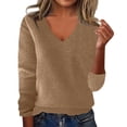 thumbnail image 1 of Sweater for Women 2025 Trendy V Neck Long Sleeve Knitted Pullover Tops Lightweight Soft Comfy Warm Sweater Khaki XL, 1 of 4