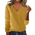 thumbnail image 1 of Sweater for Women 2025 Trendy V Neck Long Sleeve Knitted Pullover Tops Lightweight Soft Comfy Warm Sweater Yellow L, 1 of 4