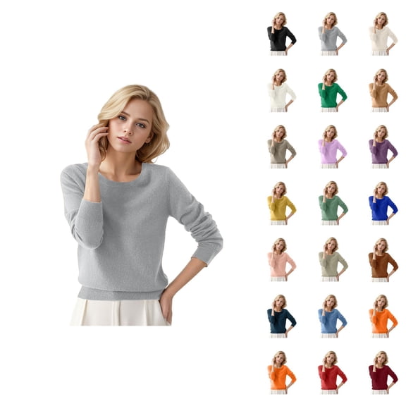 Sweater for Women 2026 Fall Winter Trendy Long Sleeve Crewneck Cozy Plain Knitted Sweaters Pullover Top