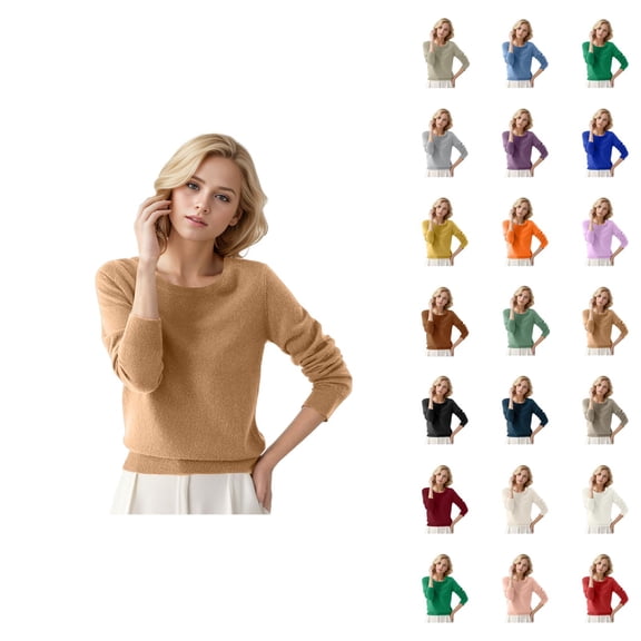 Sweater for Women 2026 Fall Winter Trendy Long Sleeve Crewneck Plain Cozy Knitted Sweaters Pullover Top