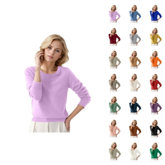 Sweater for Women 2026 Fall Winter Trendy Long Sleeve Crewneck Soft Plain Knitted Sweaters Pullover Top
