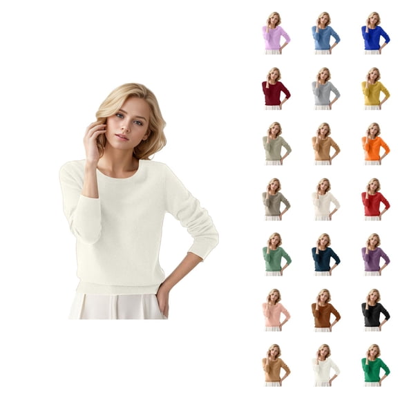 Sweater for Women 2026 Fall Winter Trendy Long Sleeve Crewneck Soft Plain Knitted Sweaters Pullover Top