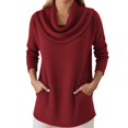 thumbnail image 1 of Sweater for Women 2026 Solid Cowl Neck Long Sleeve Knitted With Pocket Trendy Clothes 2025 Red, 1 of 4