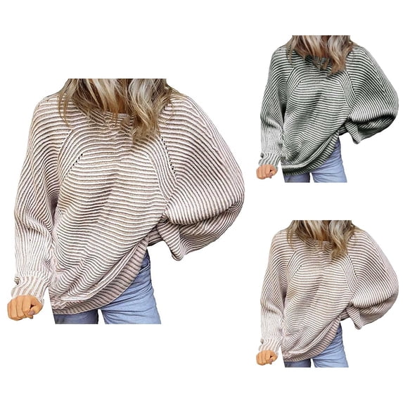 Sweater for Women, Batwing Sweaters for Women, Fall Winter Striped Knit, Oversized Long Sleeve