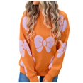 thumbnail image 1 of Sweater for Women Bow Print Long Sleeve Crew Neck Knit Loose Fit Casual Knitted Trendy Clothes 2025, 1 of 1
