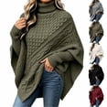 thumbnail image 1 of Sweater for Women Cable Knit Poncho Sweater Turtleneck Long Sleeve Loose Fit Casual Pullover Top, 1 of 6