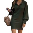 thumbnail image 1 of Sweater for Women Casual Lapel Lantern Sleeve Sweater Dress Solid Color Knitted Pullover Ribbed Hem Sweaters Alsol Lamesa, 1 of 2