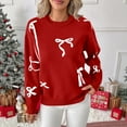thumbnail image 1 of Sweater for Women Christmas Fair Isle Knit Sweater with Bow Embroidery Red S, 1 of 6