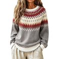 thumbnail image 1 of Sweater for Women Color Block Casual Relaxed Long Sleeve Tops Fall Winter Round Neck Pullover Blouse Daily Wear, 1 of 5