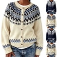 thumbnail image 1 of Sweater for Women Crew Neck Button Down Cardigan Fair Isle Knit Long Sleeve Relaxed Fit Casual Fall Pullover, 1 of 5