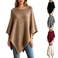 thumbnail image 1 of Sweater for Women Crew Neck Knit Poncho Top Asymmetrical Hem Relaxed Fit Casual Fall Pullover, 1 of 5