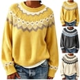 thumbnail image 1 of Sweater for Women Fair Isle Sweater Crew Neck Long Sleeve Loose Fit Casual Pullover Top, 1 of 5