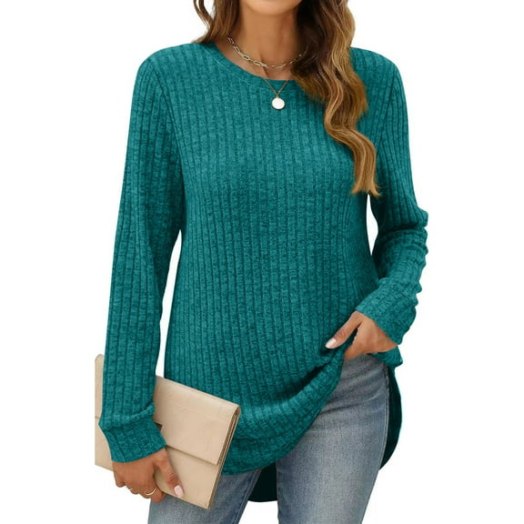 SHIBEVER Sweaters for Women Long Sleeve Pullover Casual Fall Crewneck Shirts Comfy Loose Tunic Tops for Women Winter Clothes