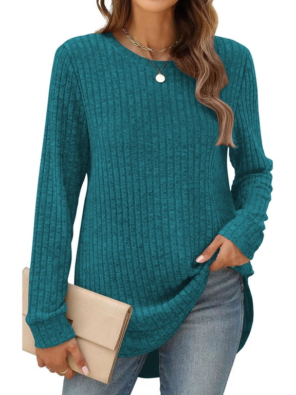 Sweaters for Women Long Sleeve Pullover Casual Fall Crewneck Shirts Comfy Loose Tunic Tops for Women Winter Clothes