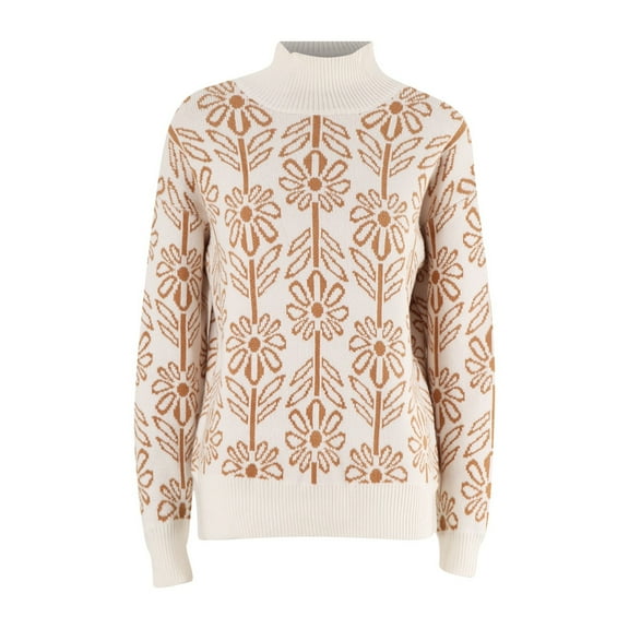 Sweater for Women Floral Turtleneck Ribbed Knitted Long Sleeve Vintage Casual Fall Winter Clothes