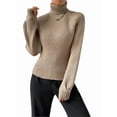 thumbnail image 1 of Sweater for Women High Neck Ribbed Knit Sweater Trendy Clothes Khaki S, 1 of 10
