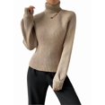 thumbnail image 1 of Sweater for Women High Neck Ribbed Knit Sweater Trendy Clothes Khaki XL, 1 of 8