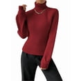 thumbnail image 1 of Sweater for Women High Neck Ribbed Knit Sweater Trendy Clothes Wine Red XL, 1 of 10