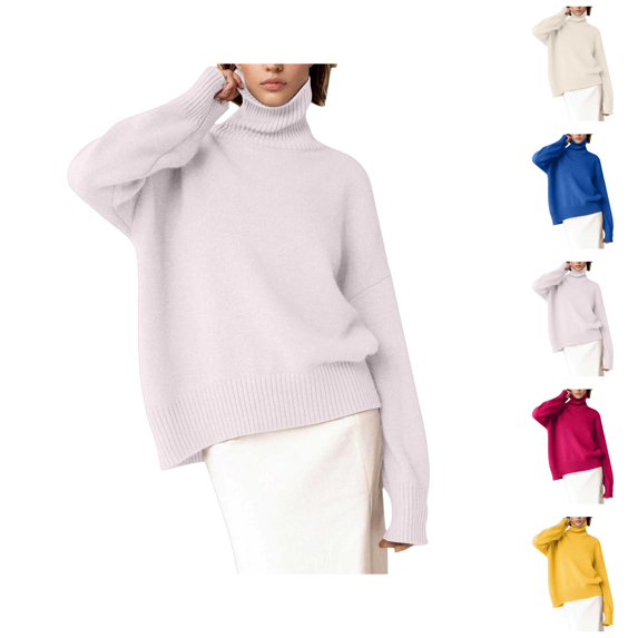 Sweater for Women, High Neck Sweaters for Women, Solid Color Ribbed Knit, Lightweight Pullover for Comfort