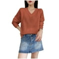 thumbnail image 1 of Sweater for Women Hollow Out Long Sleeve Patchwork Ribbed Knitted Solid V Neck Cozy Sweaters, 1 of 1