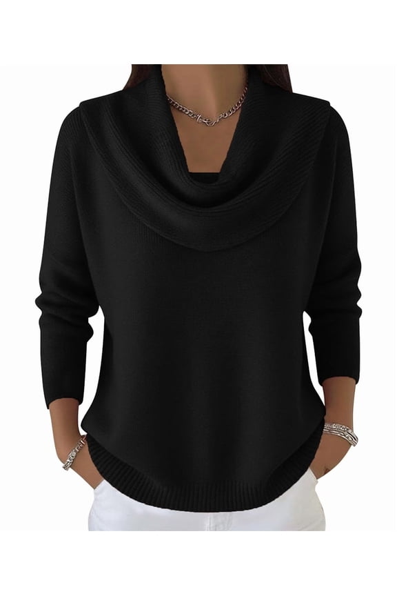 Sweater for Women Knit Winter Clothes Casual Loose Sweaters Fall Fashion Cowl Neck Long Sleeve Trendy Pullover Black XL