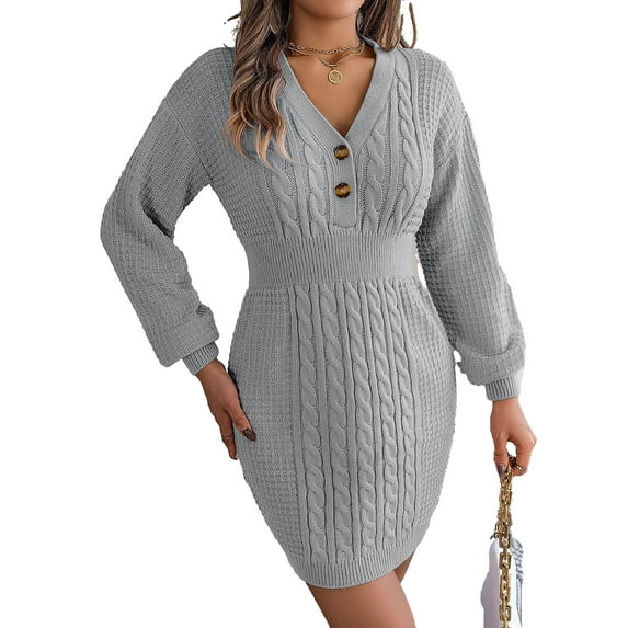 Sweater for Women Lantern Sleeve Sweater Dress Casual Pullover Cable Knitted Sweaters Alsol Lamesa