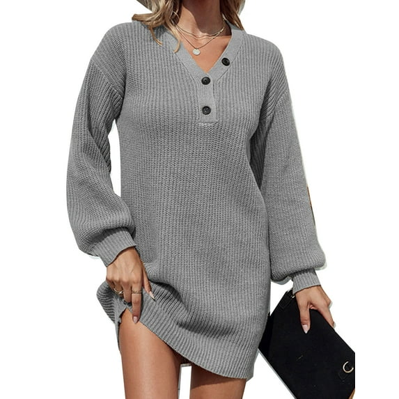 Sweater for Women Lantern Sleeve Sweater Dress Solid Color Casual Pullover Knitted Sweaters Alsol Lamesa