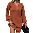 thumbnail image 1 of Sweater for Women Lantern Sleeve Sweater Dress Solid Color Casual Pullover Knitted Sweaters Alsol Lamesa, 1 of 6