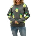 thumbnail image 1 of Sweater for Women Lemon Fruit Print Knitted Long Sleeve Crew Neck Casual Fall Winter Clothes, 1 of 1