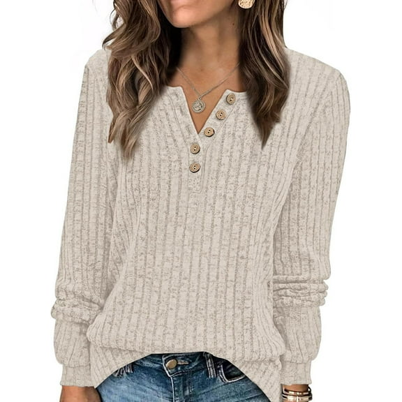 Sweater for Women Long Sleeve Henley Shirts Tunic Tops to Wear with Leggings Crew Neck Sweaters Trendy L