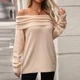 thumbnail image 1 of Sweater for Women Long Sleeve Knitted Solid Color Off-the-shoulder Sweater Beige L, 1 of 6