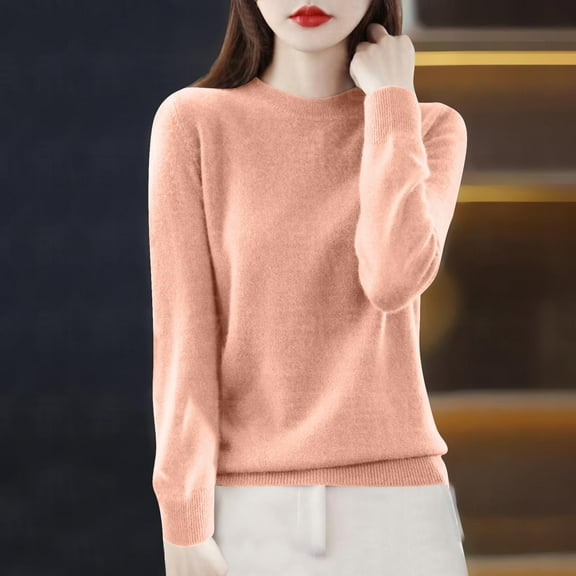 Sweater for Women Long Sleeved Knitted Base Round-Neck Sweater Pink M