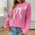 thumbnail image 1 of Sweater for Women Long Sleeved Round Neck Bow Printing Casual Pullover Sweater Pink L, 1 of 6