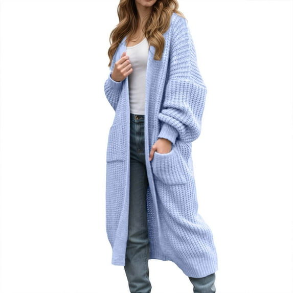 Sweater for Women Oversize Long Open Front Cardigan With Pocket Solid Color Loose Fit Knitted Pullover Tops