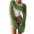 thumbnail image 1 of Sweater for Women Rainbow Hollow Out Long Sleeve Cutout Knitted Cover-Ups y2k Mesh Cropped Blouse Clothes 2026 Green S, 1 of 6