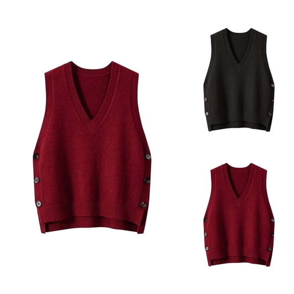 Sweater for Women, Retro V Neck Sweater Vests for Women, Knitted Vest for Spring Autumn, Solid Color Casual Wear and Layering