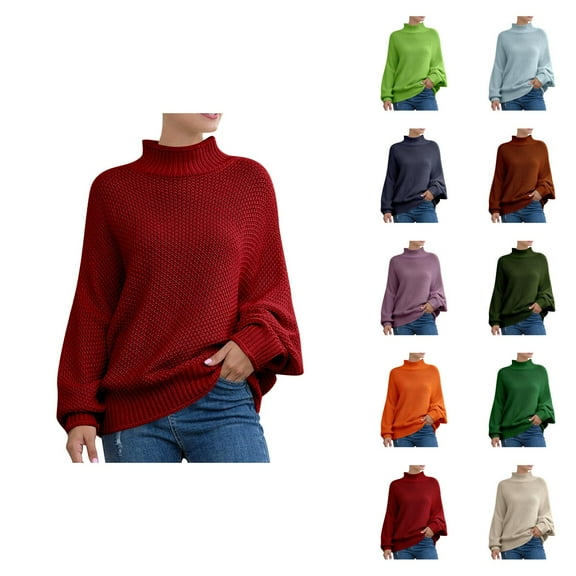 Sweater for Women, Roll Neck Sweaters for Women, Batwing Sleeve Knit Pullover, Cozy Winter European Style