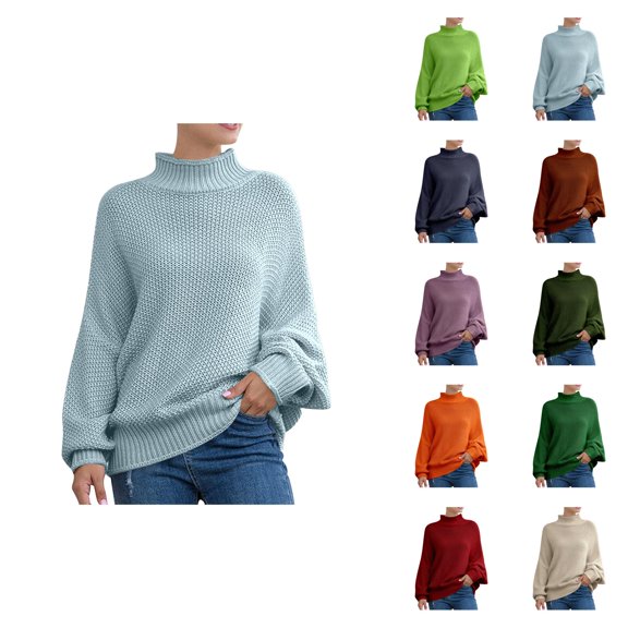 Sweater for Women, Roll Neck Sweaters for Women, Batwing Sleeve Knit Pullover, Cozy Winter European Style