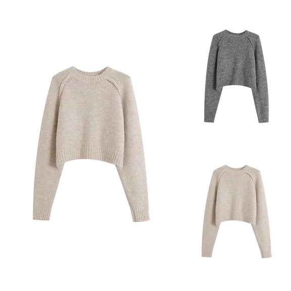 Sweater for Women, Round Neck Sweaters for Women, Loose Fit Short Knit, Lightweight for Layering