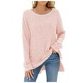 thumbnail image 1 of Sweater for Women Side Slit Ribbed Knit Shirts Solid Long Sleeve Crew Neck Tunic Trendy Clothes 2025, 1 of 1