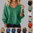 thumbnail image 1 of Sweater for Women Soft Oversized V Neck Solid Color Casual Pullover Sweaters Loose Knit Long Sleeve Shirts Top, 1 of 5