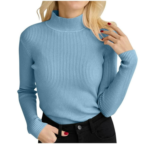 Sweater for Women Solid Basic Casual Ribbed Knitted Turtleneck Slim Fit Thermal Fall Clothes Outfits