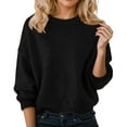 thumbnail image 1 of Sweater for Women Solid Long Sleeve Crew Neck Knit Vintage Cozy Fall Clothes Outfits Black, 1 of 4