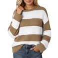 thumbnail image 1 of Sweater for Women Stripe Color Block Ribbed Knitted Long Sleeve Crewneck 2025 Fall Outfits Khaki, 1 of 5