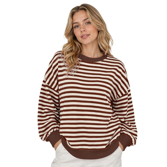 Sweater for Women Stripe Open Back Contrast Color Loose Long Sleeve Tops Fall Winter Knit Blouse Daily Wear
