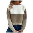 thumbnail image 1 of Sweater for Women Stripe Patchwork Long Sleeve Crew Neck Loose Fit Warm Jumper Top, 1 of 1