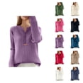thumbnail image 1 of Sweater for Women, V Neck Sweaters for Women, Solid Color Pullover, Winter Loose Long Sleeve Knitwear, 1 of 4