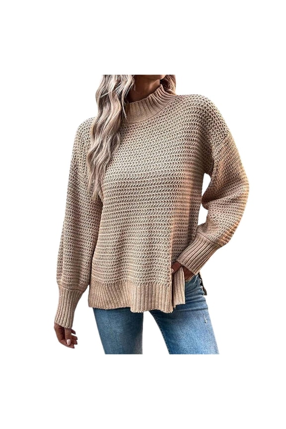 Sweater for Women, Winter Sweaters for Women, Round Neck Loose Fit Pullover, Split Hem Knit for Casual Wear
